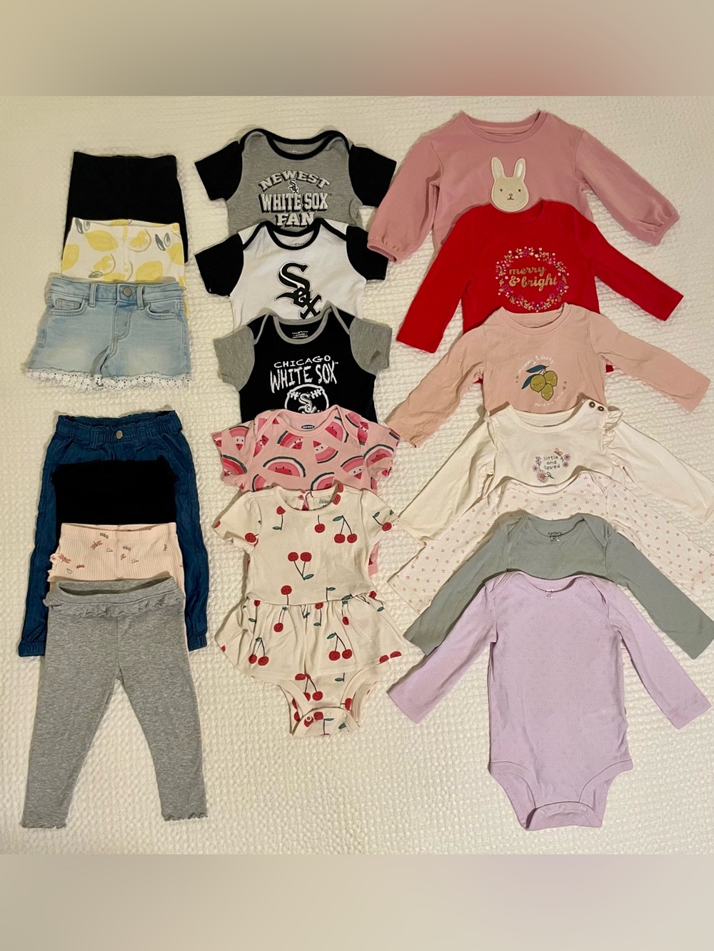 44-Item Baby Girl 12M Clothing Lot + Zutano Booties—2 NWT (Carter’s, OshKosh & M